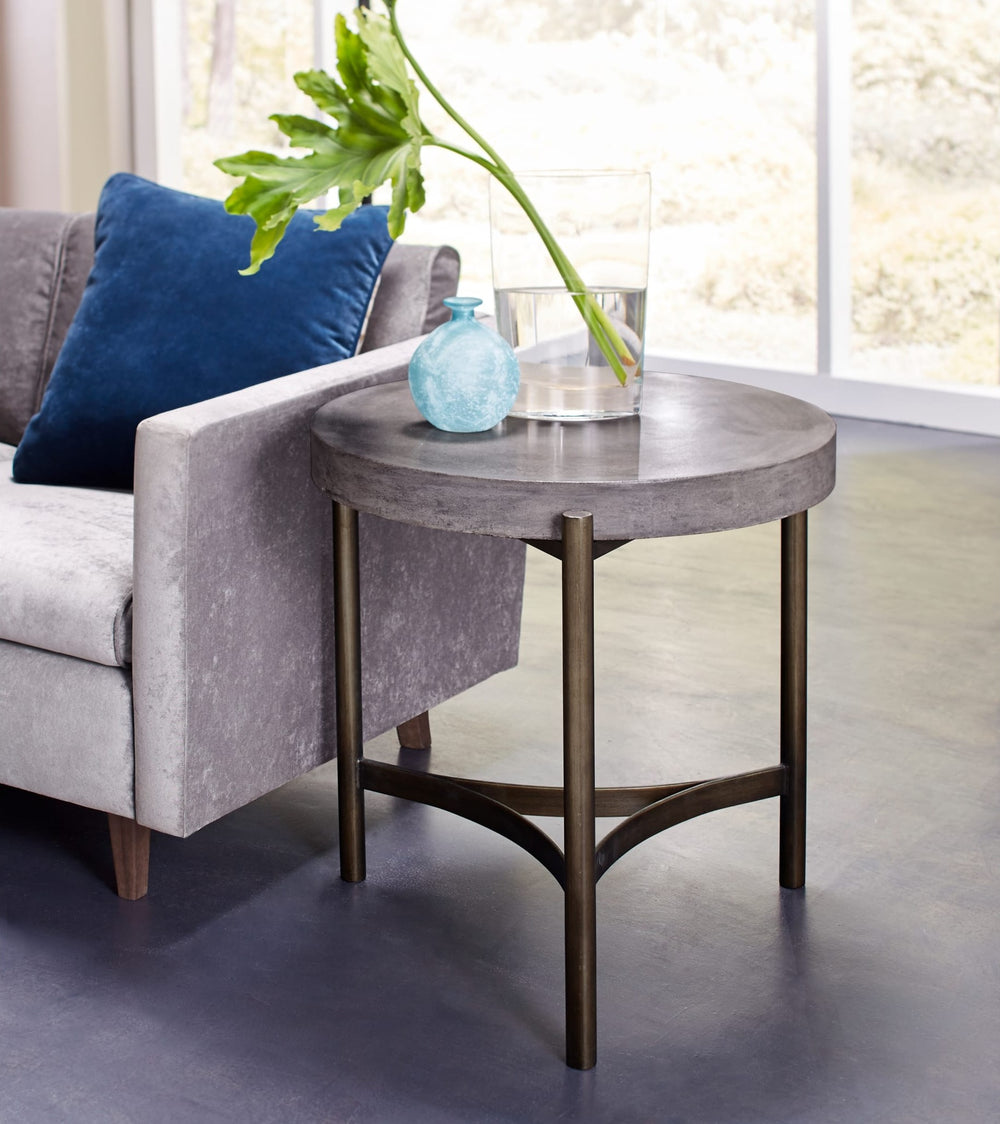 Lyon Round Concrete and Metal Side Table in Natural Concrete — lifestyle photo