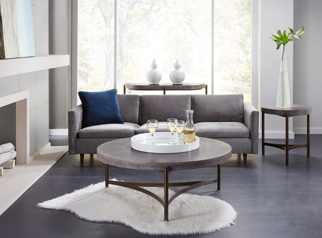Lyon Round Concrete and Metal Side Table in Natural Concrete — lifestyle photo