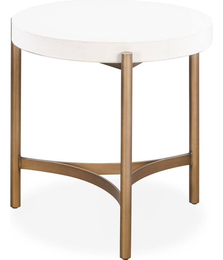 Lyon Round Concrete and Metal Side Table in White Concrete — product view on a white background
