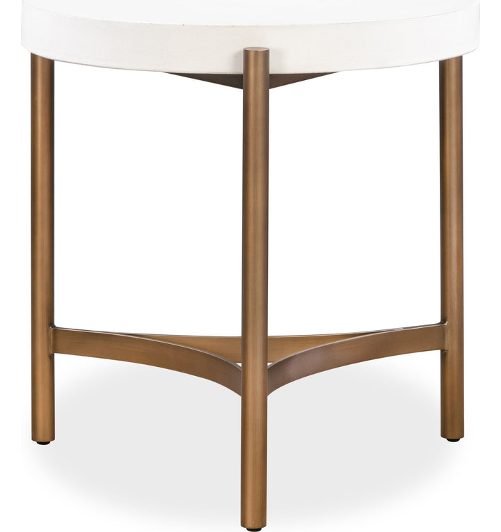 Lyon Round Concrete and Metal Side Table in White Concrete — product view on a white background