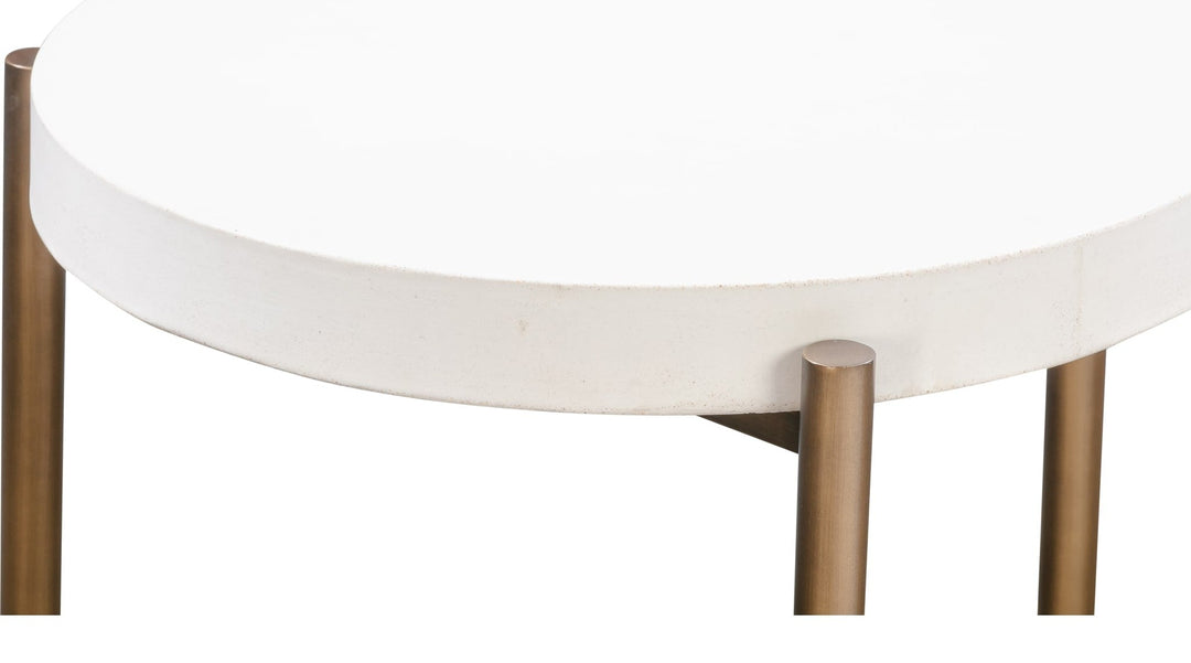 Lyon Round Concrete and Metal Side Table in White Concrete — product view on a white background