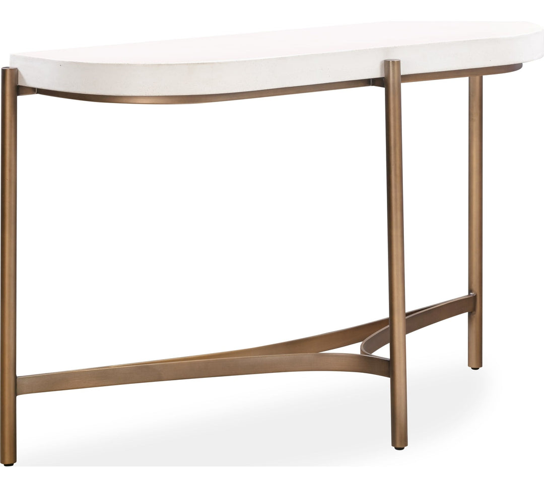 Lyon Semi-Circular Concrete and Metal Console Table in White Concrete — product view on a white background