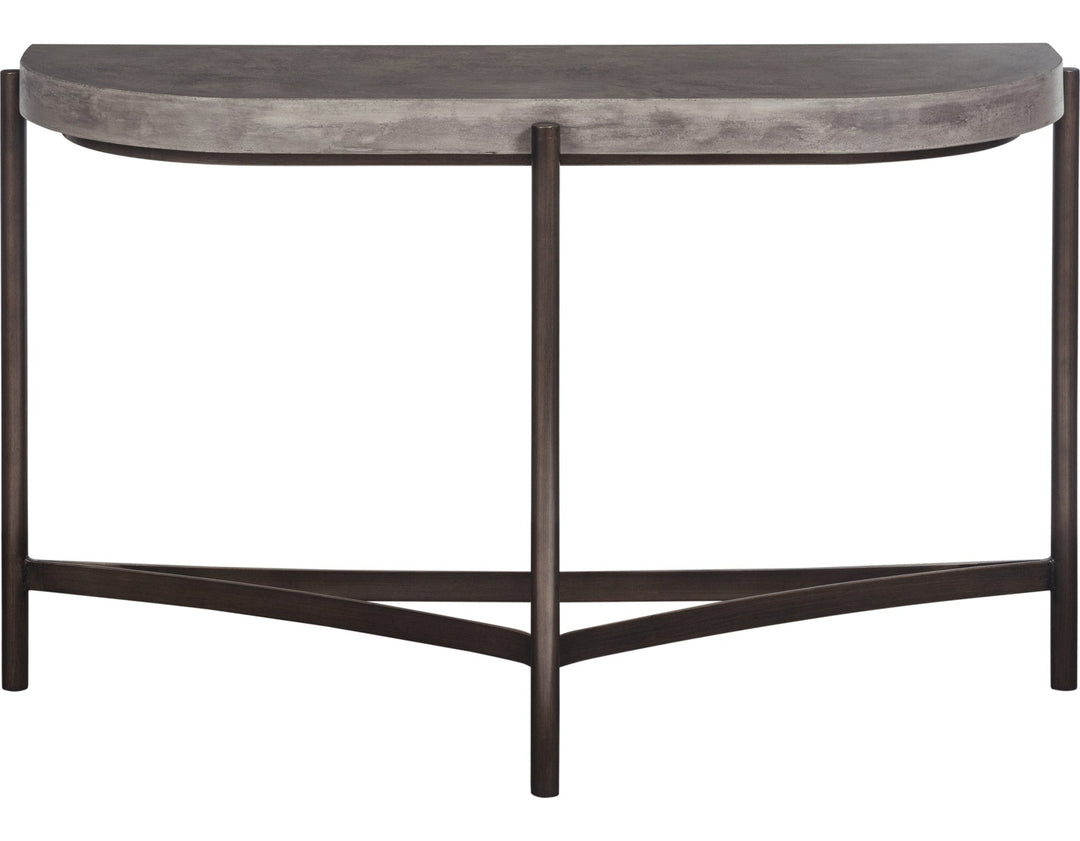 Lyon Semi-Circular Concrete and Metal Console Table in Natural Concrete — product view on a white background