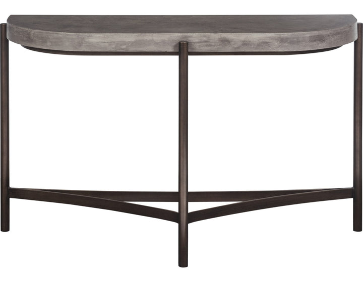 Lyon Semi-Circular Concrete and Metal Console Table in Natural Concrete — product view on a white background