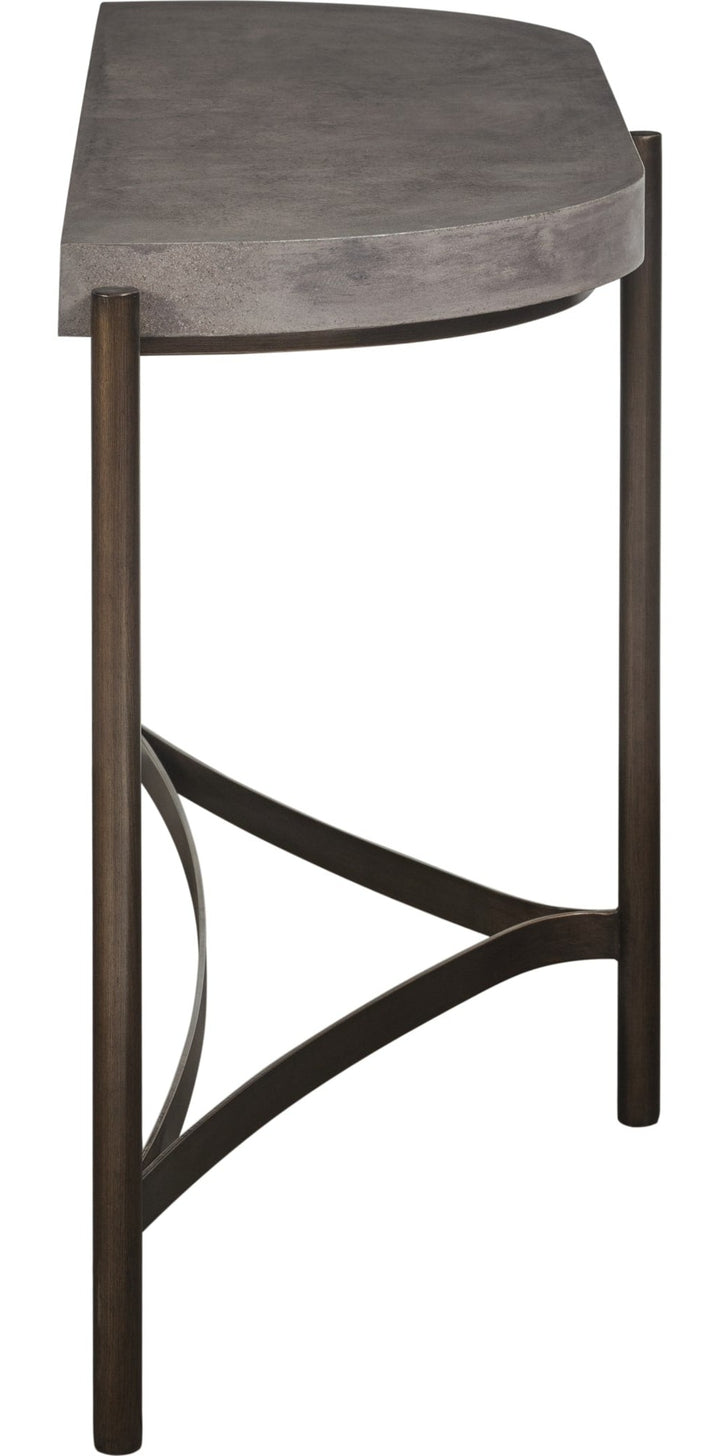 Lyon Semi-Circular Concrete and Metal Console Table in Natural Concrete — product view on a white background