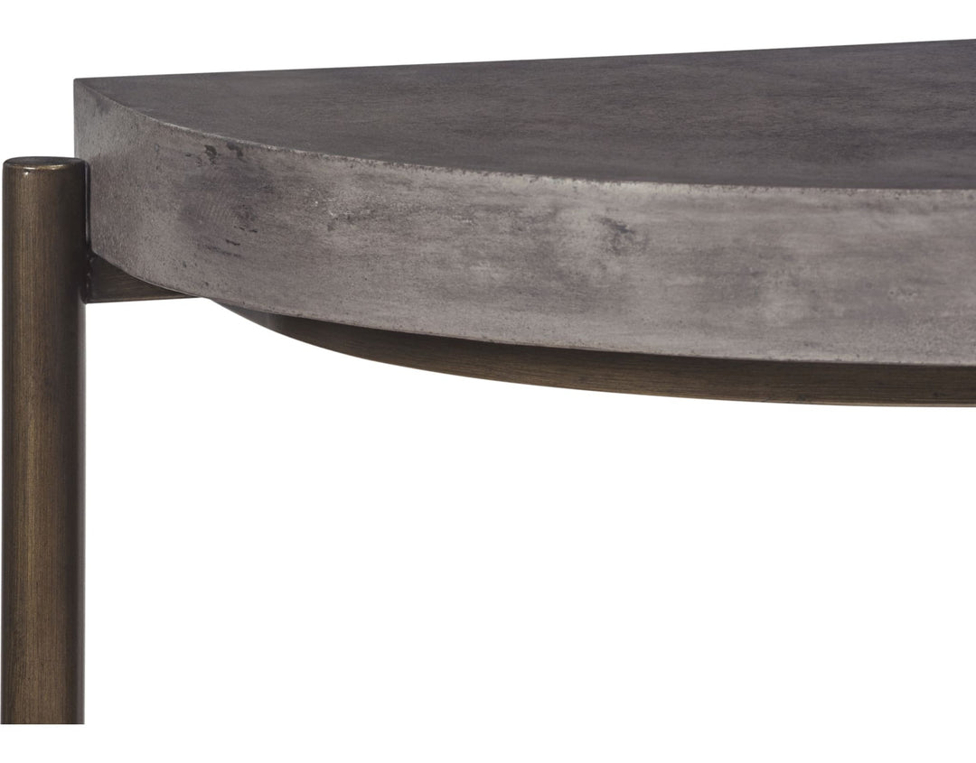 Lyon Semi-Circular Concrete and Metal Console Table in Natural Concrete — product view on a white background