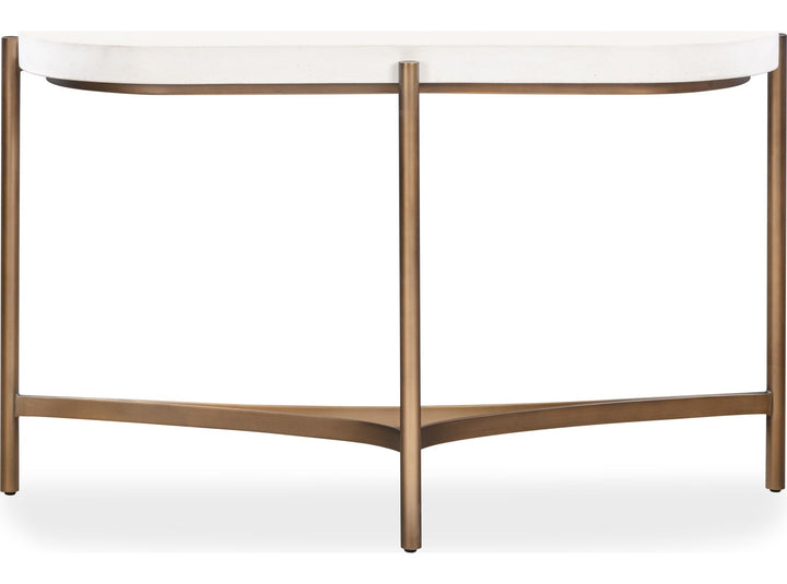 Lyon Semi-Circular Concrete and Metal Console Table in White Concrete — product view on a white background