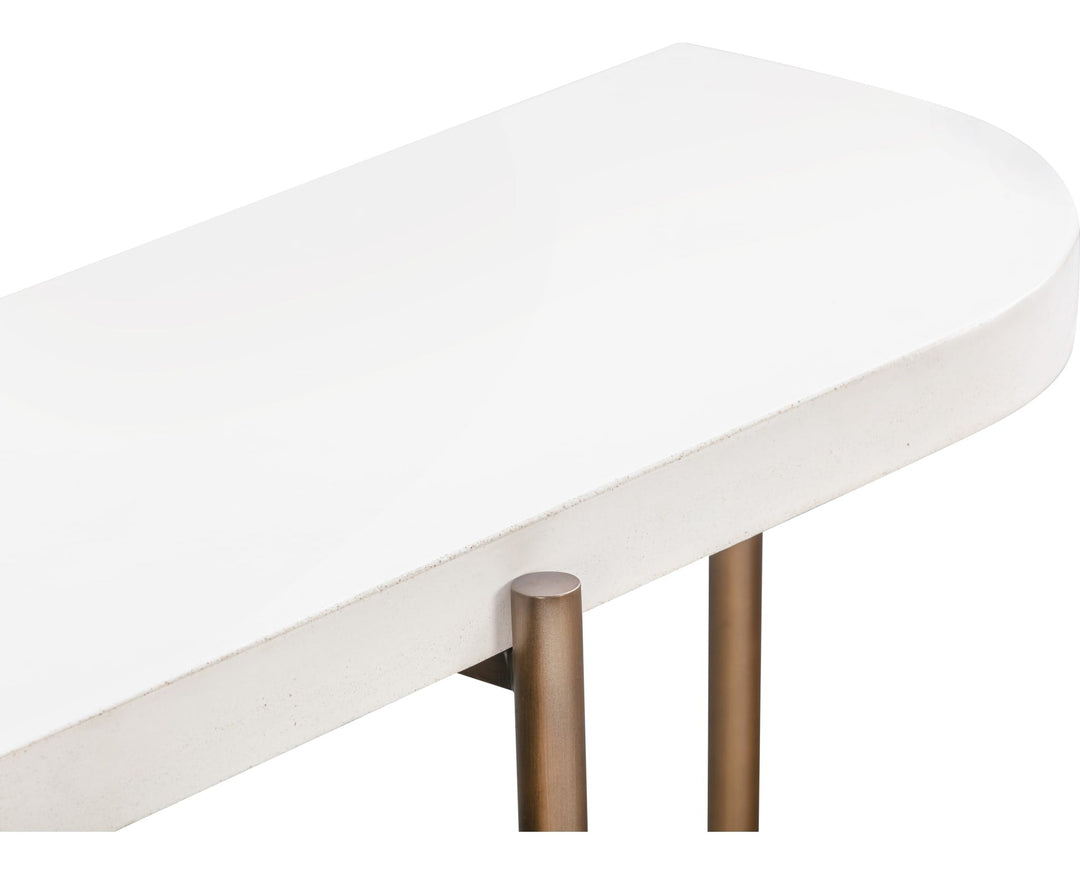 Lyon Semi-Circular Concrete and Metal Console Table in White Concrete — product view on a white background