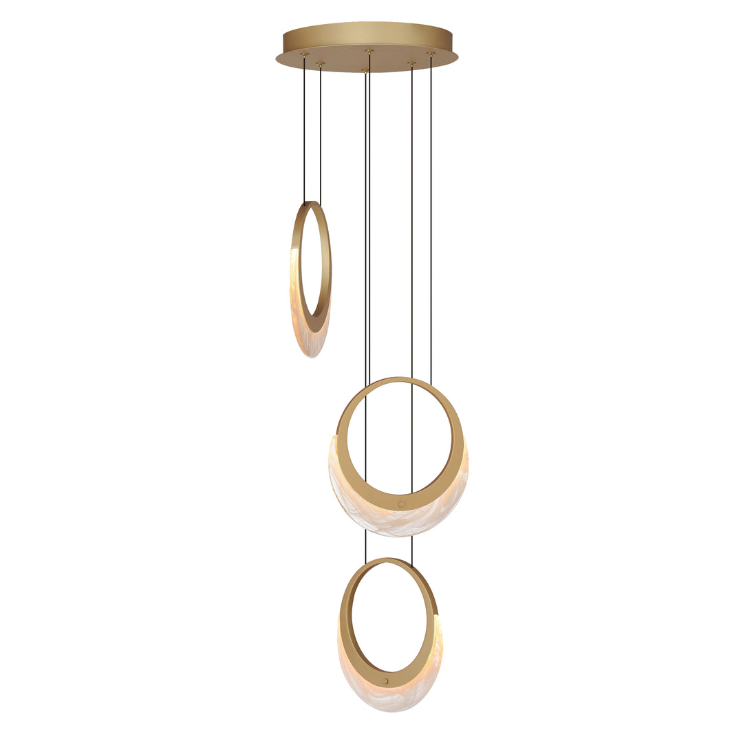 Lyra 3-Light LED Pendant by ET2 Lighting in Gold, front view
