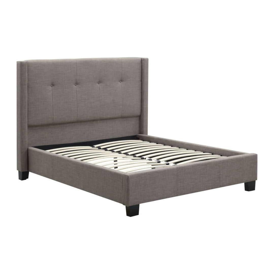 Madeleine Wingback Upholstered Platform Bed by Modus in Dolphin — white background, angled view