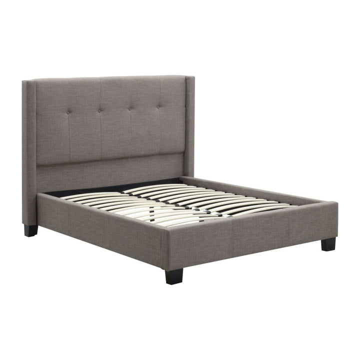 Madeleine Wingback Upholstered Platform Bed by Modus in Dolphin — white background, angled view