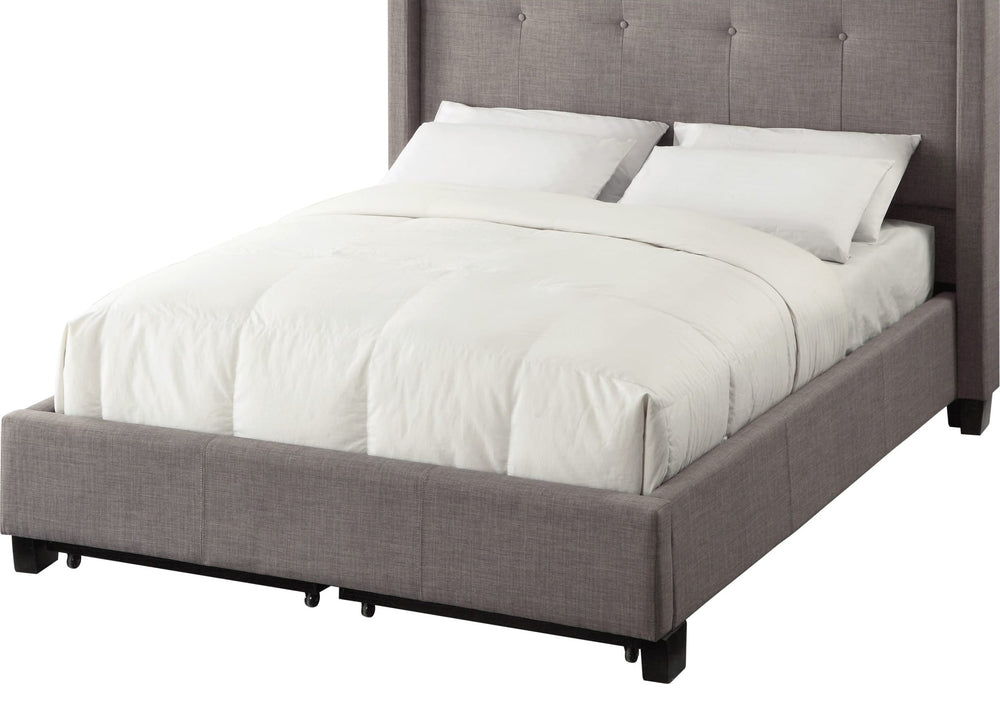 Madeleine Wingback Upholstered Platform Storage Bed by Modus in Dolphin — white background, angled view
