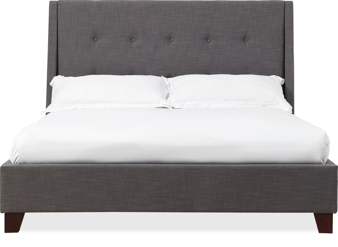 Madera Upholstered Platform Bed in Dark Charcoal — white background, front view