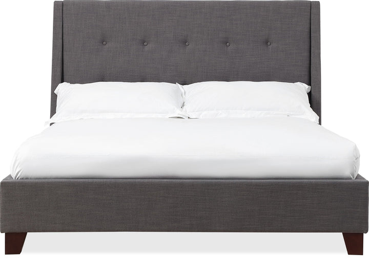 Madera Upholstered Platform Bed in Dark Charcoal — white background, front view