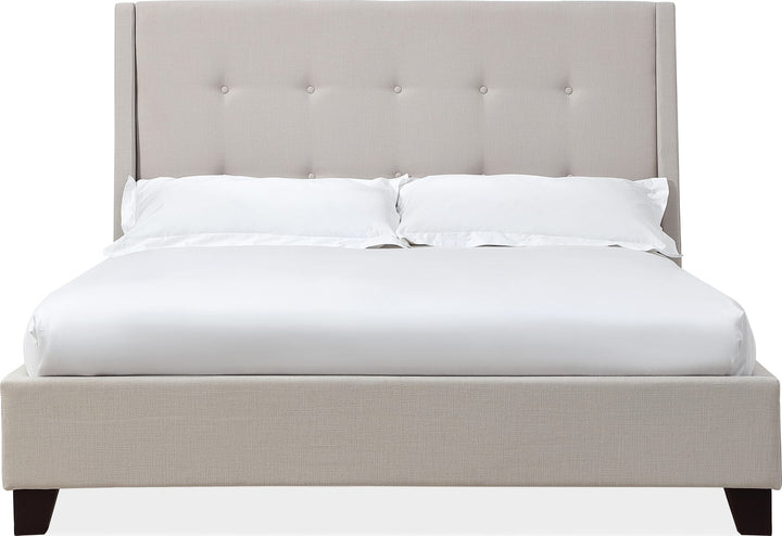 Madera Upholstered Platform Bed in Putty — white background, front view