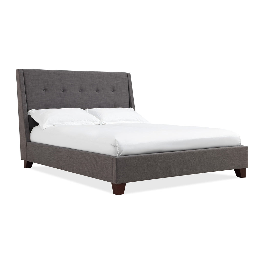 Madera Upholstered Platform Bed by Modus in Dark Charcoal — white background, angled view