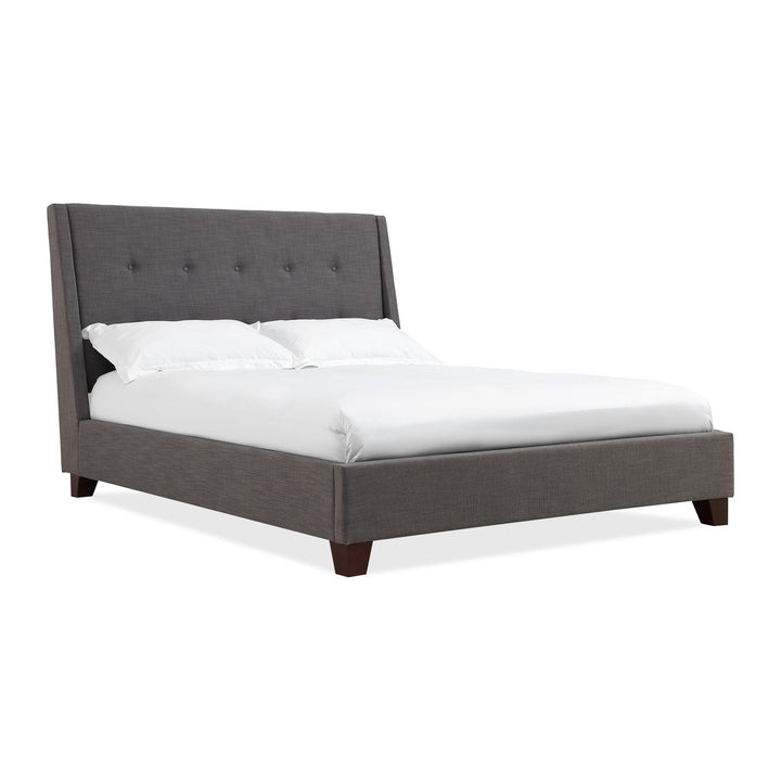Madera Upholstered Platform Bed by Modus in Dark Charcoal — white background, angled view