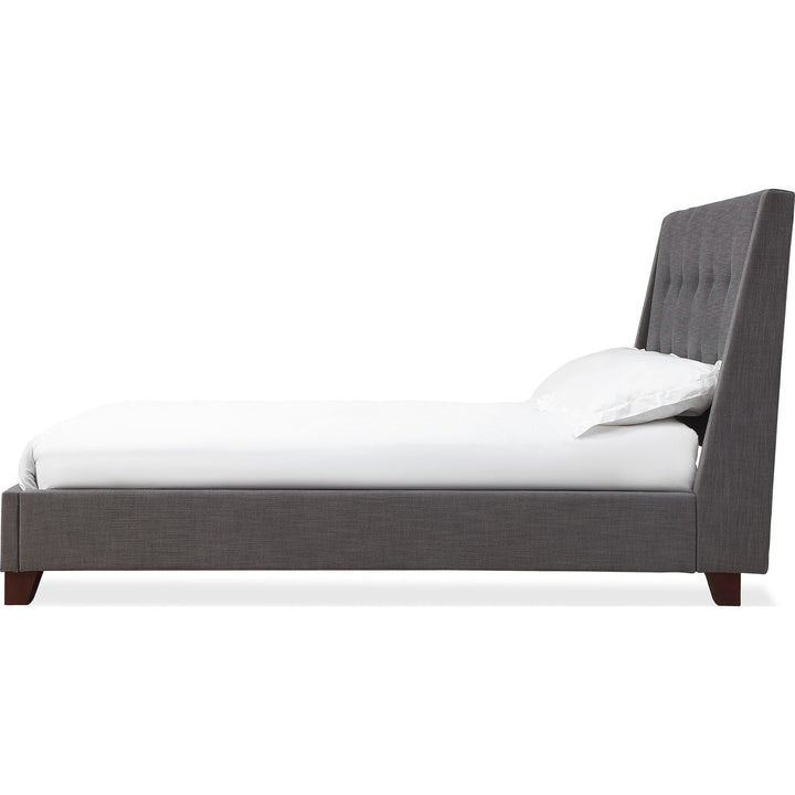 Madera Upholstered Platform Bed in Dark Charcoal — white background, side profile