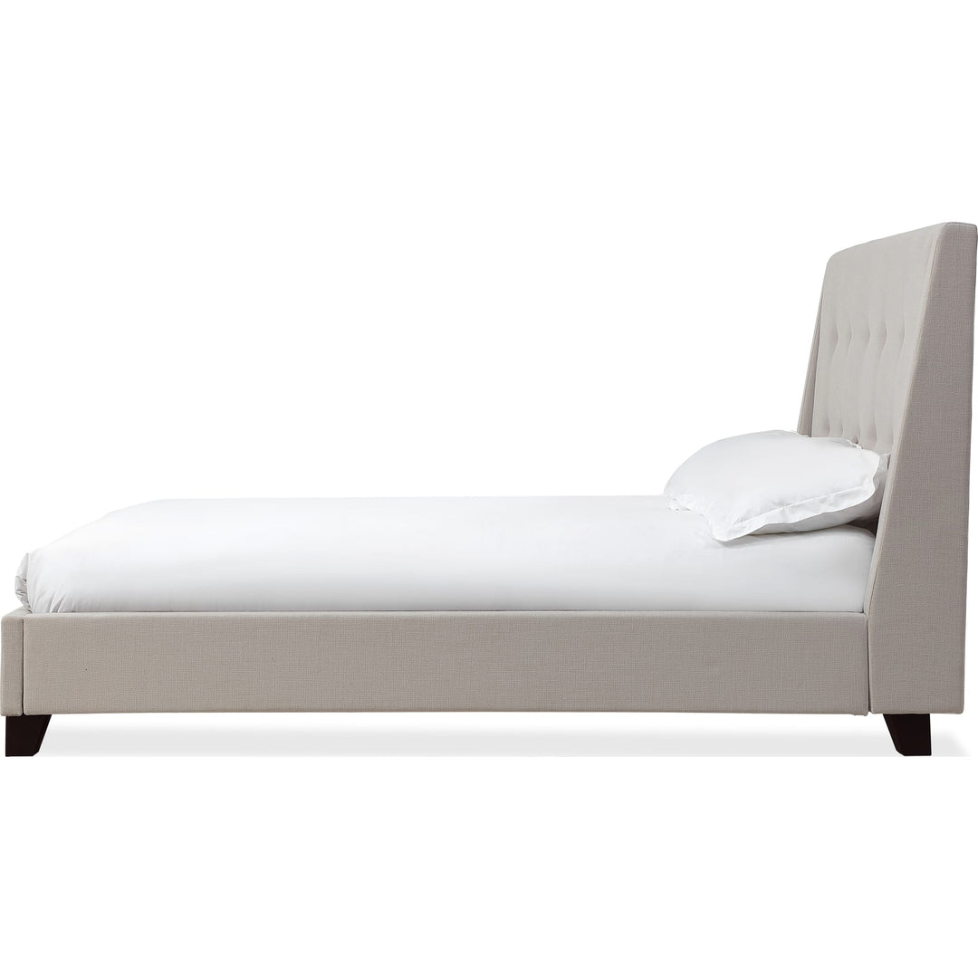 Madera Upholstered Platform Bed in Putty — white background, side profile