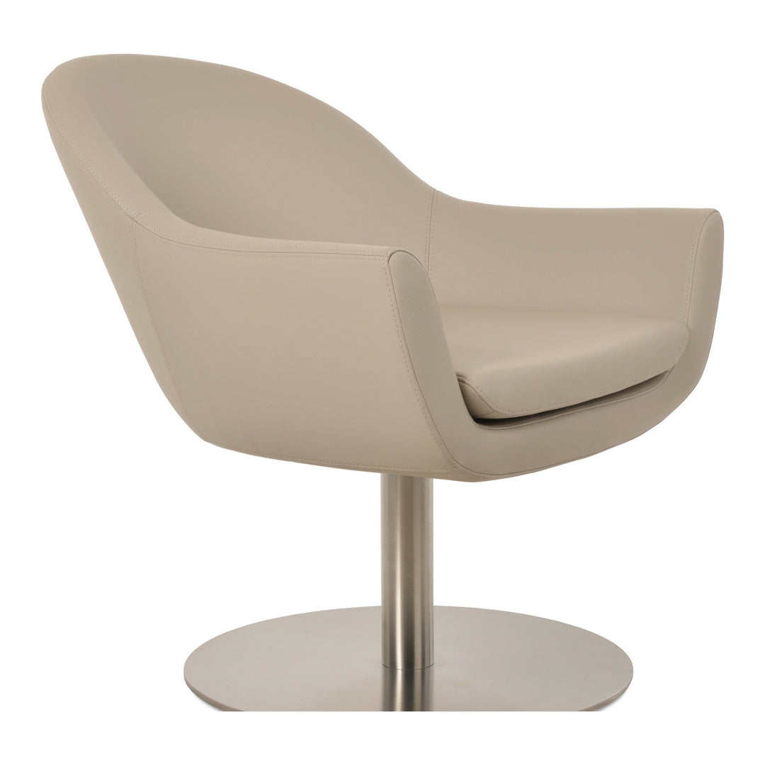 Madison Swivel Round Lounge Armchair — bone PPM, brushed stainless steel round memory-swivel base