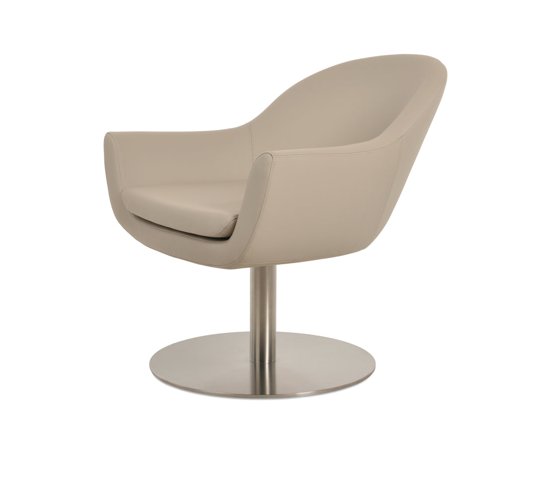 Madison Swivel Round Lounge Armchair — bone PPM, brushed stainless steel round memory-swivel base