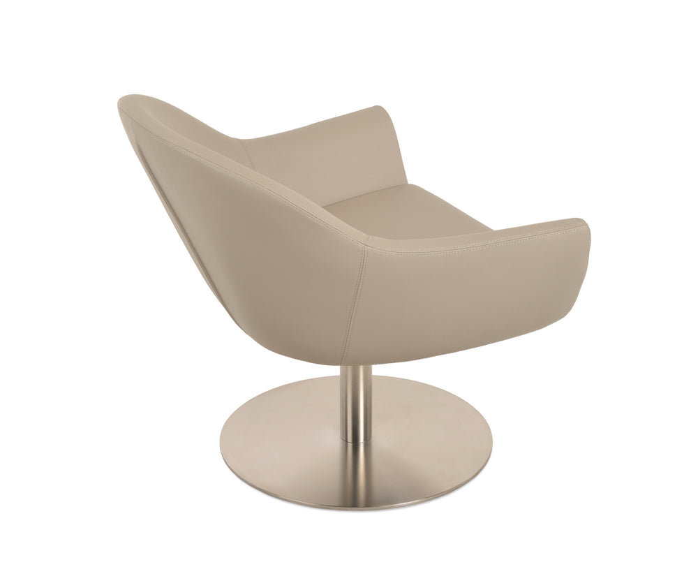 Madison Swivel Round Lounge Armchair — bone PPM, brushed stainless steel round memory-swivel base