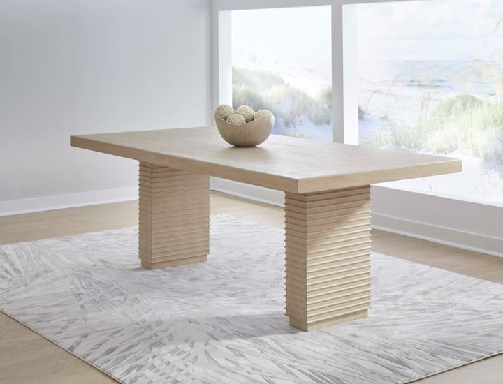 Magnolia Double Pedestal Dining Table in Daffodil — lifestyle photo