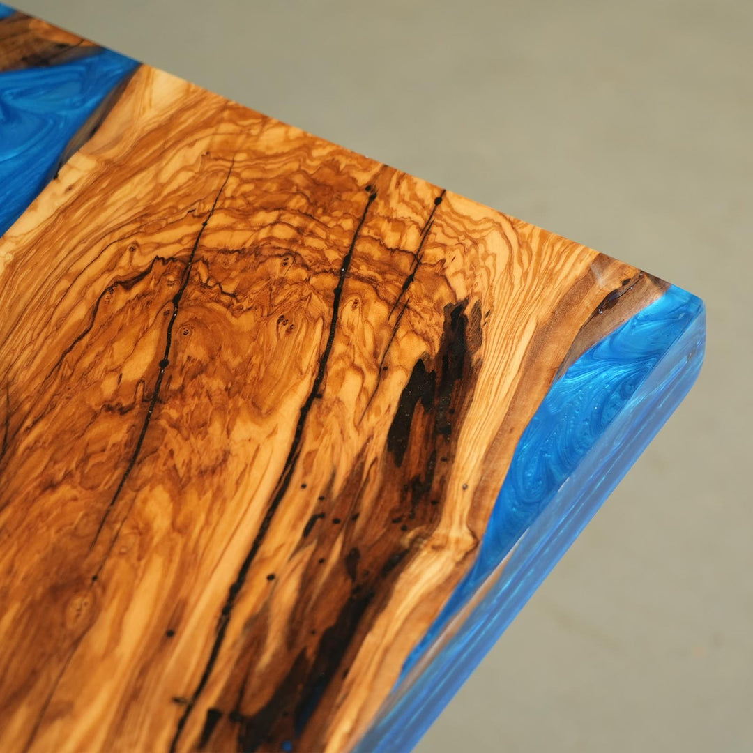 Malibu Blue Olive Wood Dining Table by Thomas Dawn