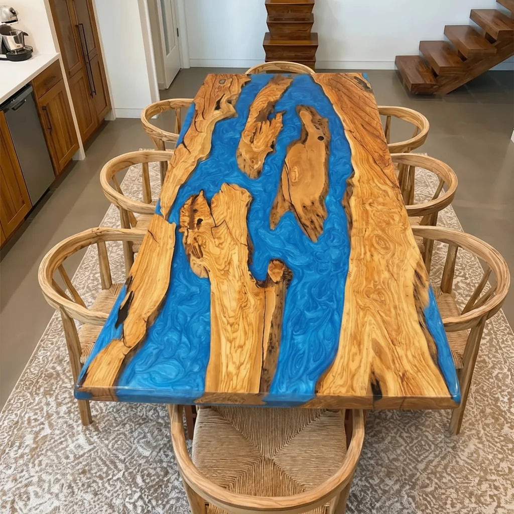 Malibu Blue Olive Wood Dining Table by Thomas Dawn