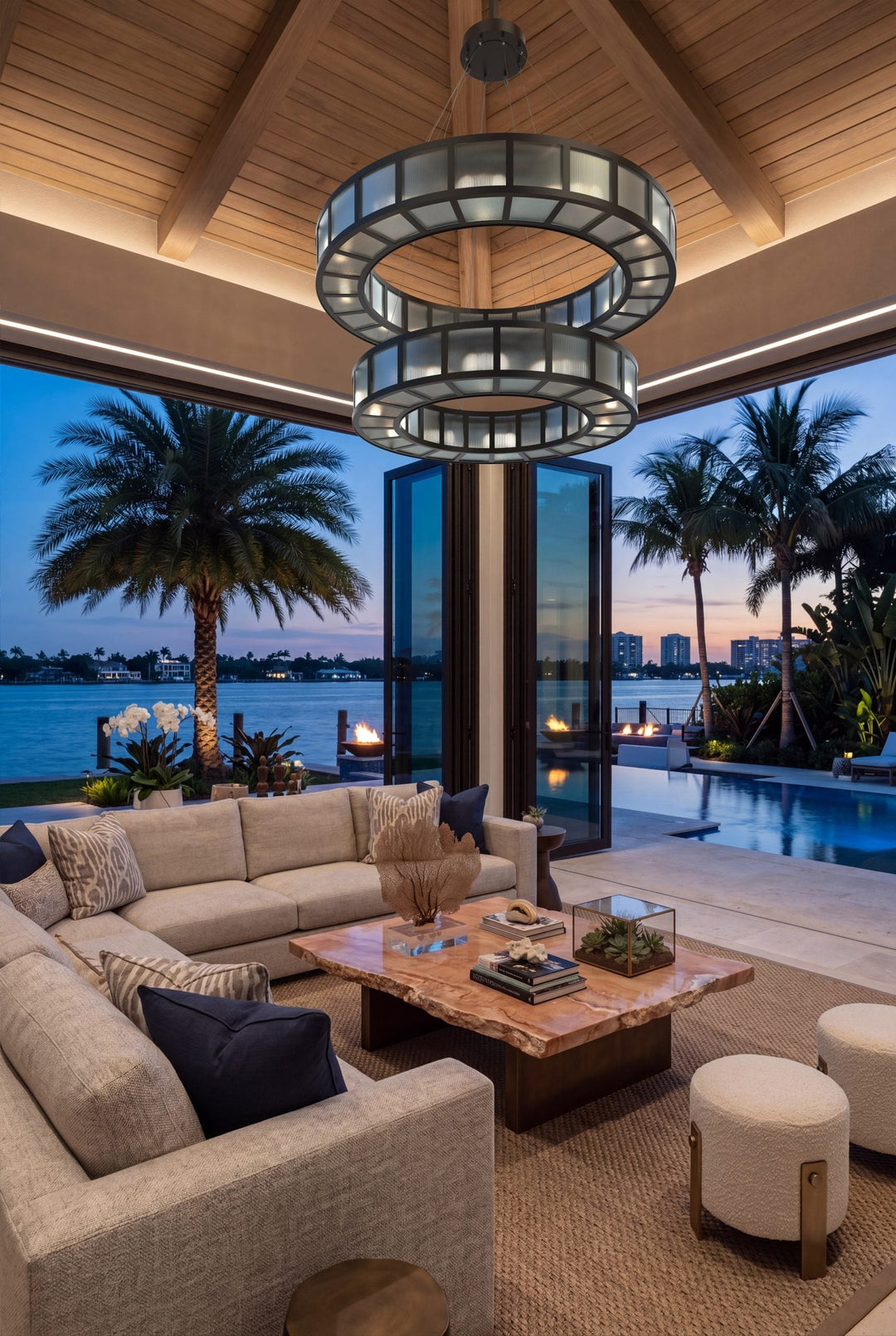 Manhattan Outdoor Ring Chandelier by Hammerton Studio in a styled interior