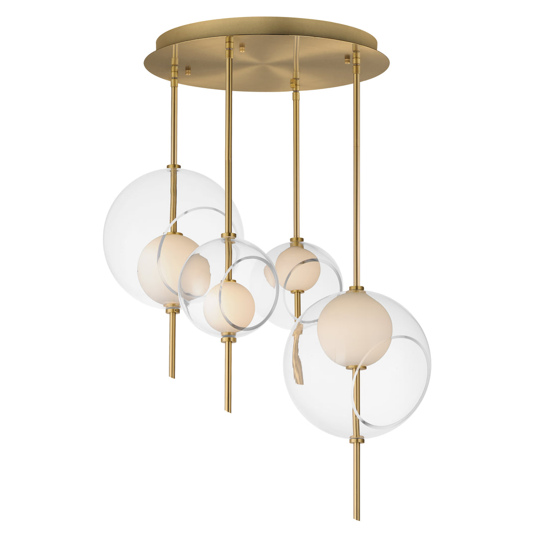 Martini 4-Light LED Pendant by ET2 Lighting in Natural Aged Brass, front view