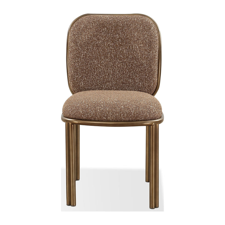Mataranka Dining Chair by Modus in Giraffe Chenille and Brushed Golden Stainless Steel — product view on a white background