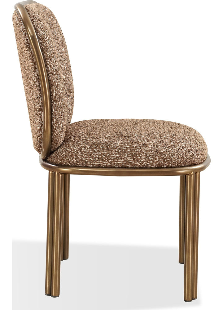 Mataranka Dining Chair in Giraffe Chenille and Brushed Golden Stainless Steel — product view on a white background