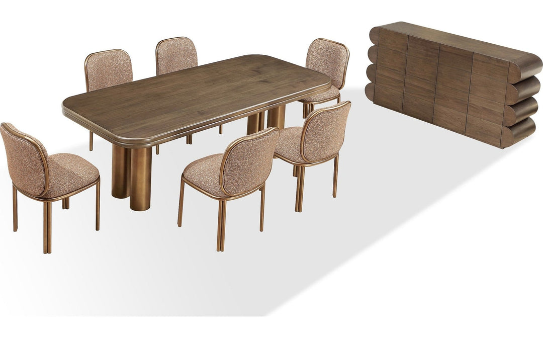 Mataranka Rectangular Dining Table in Bistre and Brushed Golden Stainless Steel — product view on a white background