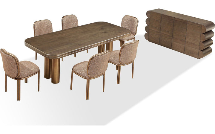 Mataranka Rectangular Dining Table in Bistre and Brushed Golden Stainless Steel — product view on a white background