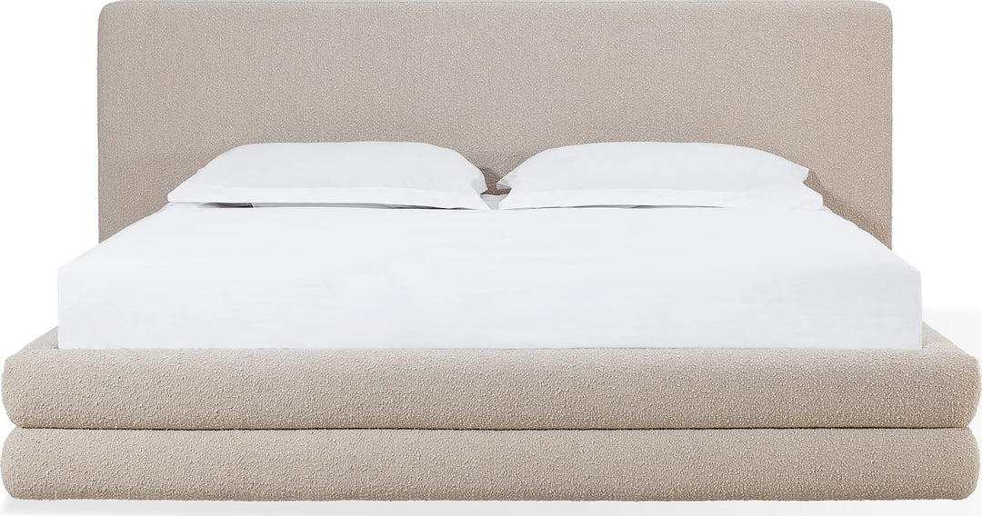 Maya Upholstered Platform Bed in Brun Boucle — white background, front view