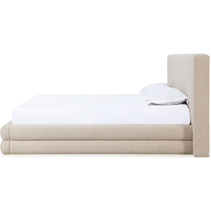 Maya Upholstered Platform Bed in Brun Boucle — white background, side profile