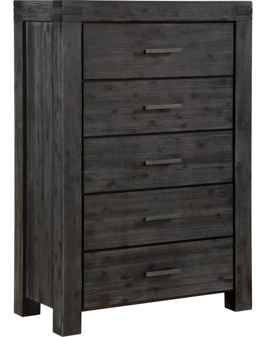 Meadow Five Drawer Solid Wood Chest in Graphite — on a white background