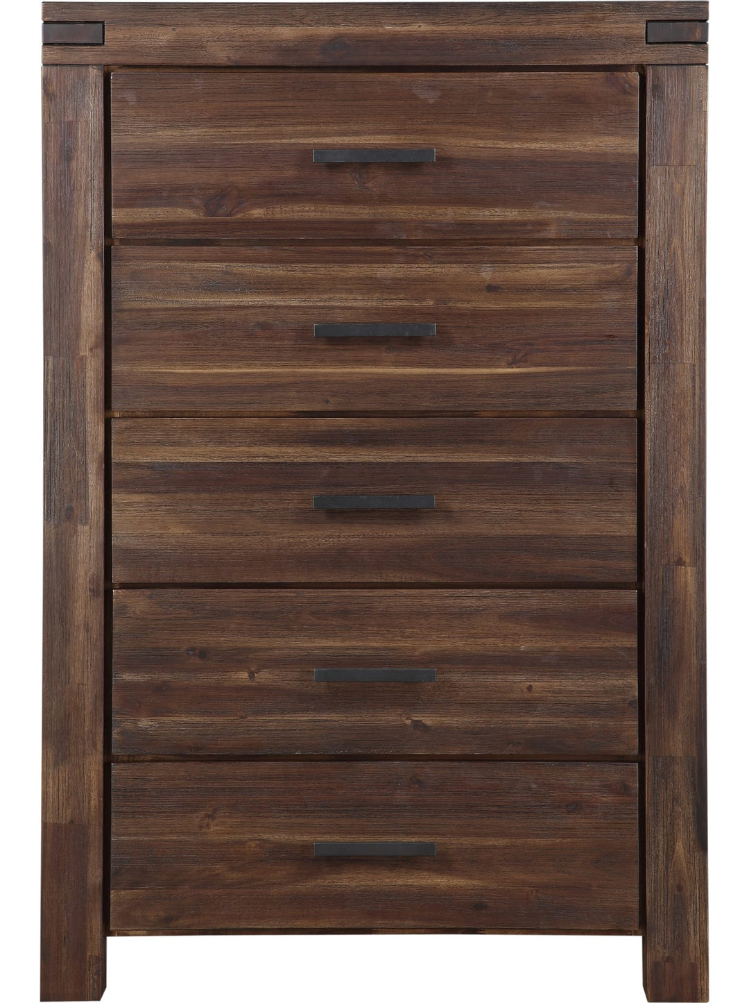 Meadow Five Drawer Solid Wood Chest in Brick Brown — on a white background