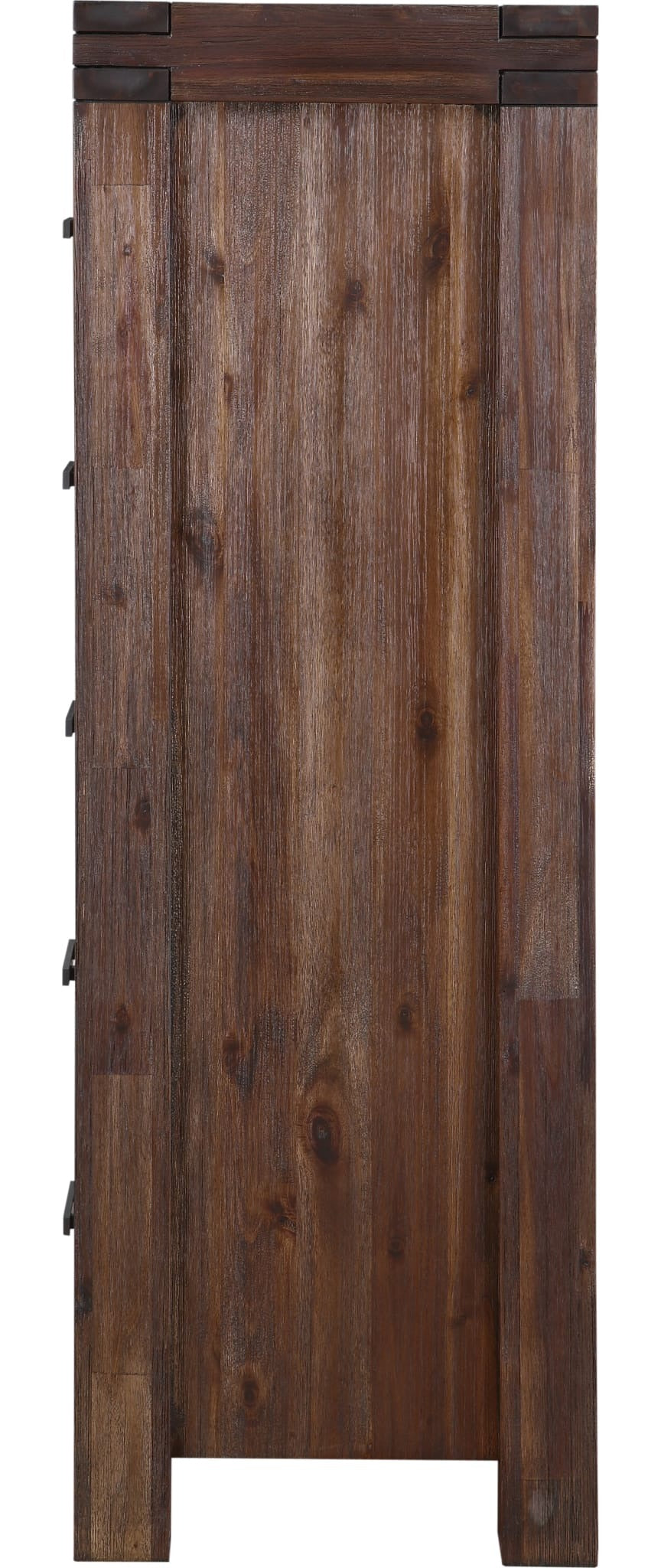 Meadow Five Drawer Solid Wood Chest in Brick Brown — side view