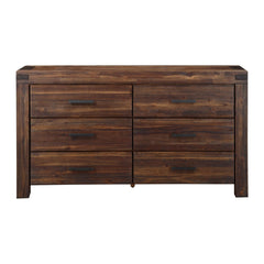 Meadow Six Drawer Solid Wood Dresser by Modus in Brick Brown — on a white background