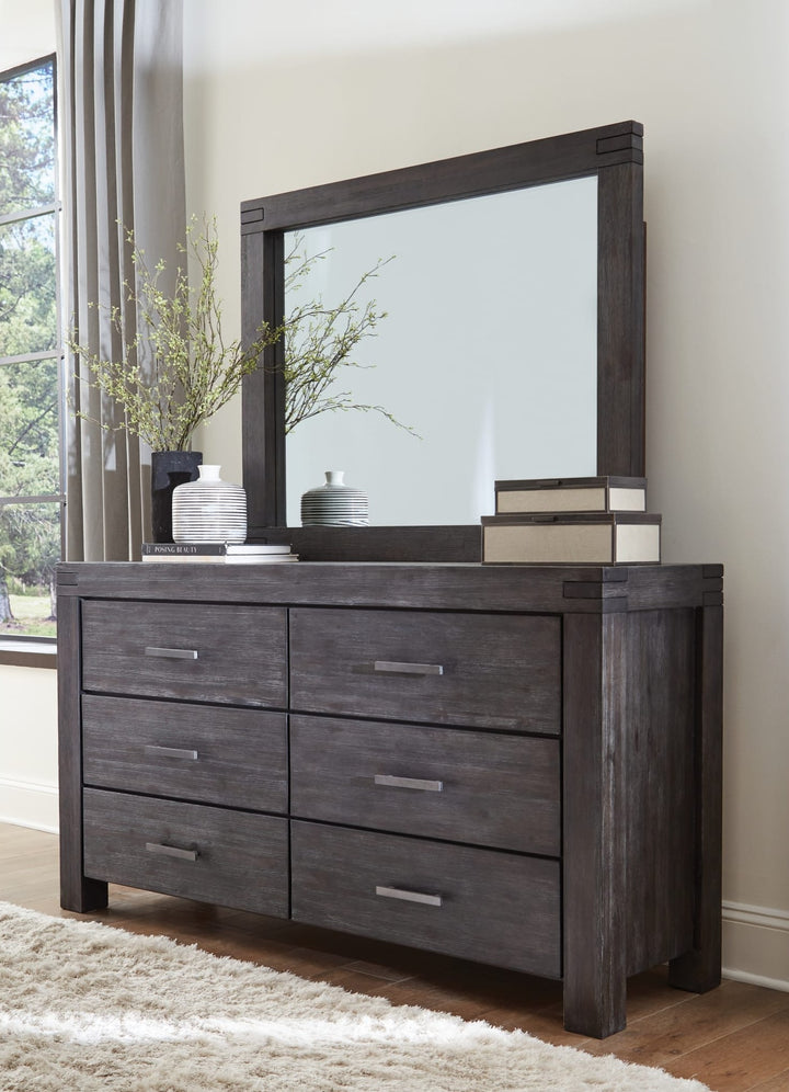 Meadow Six Drawer Solid Wood Dresser in Graphite — styled with the matching mirror (sold separately)