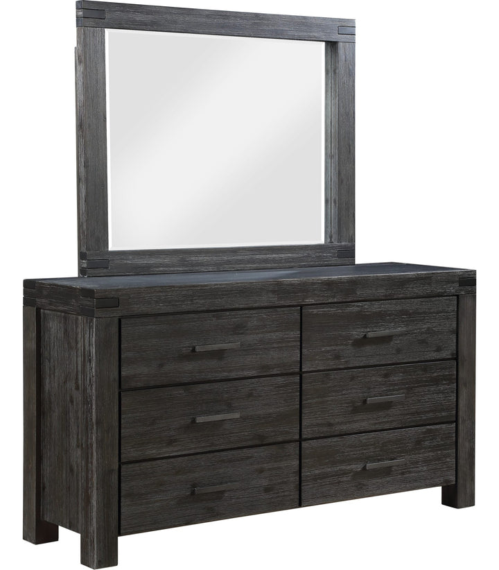 Meadow Six Drawer Solid Wood Dresser in Graphite — on a white background with the matching mirror (sold separately)