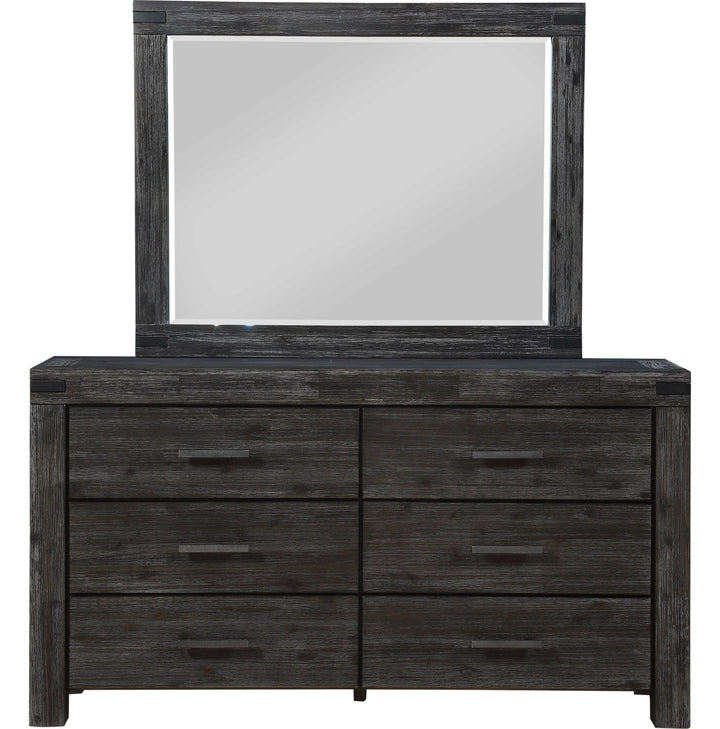 Meadow Six Drawer Solid Wood Dresser in Graphite — on a white background with the matching mirror (sold separately)