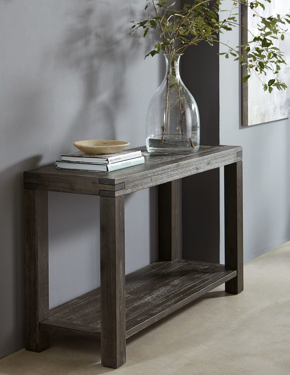 Meadow Solid Wood Console Table in Graphite — lifestyle photo