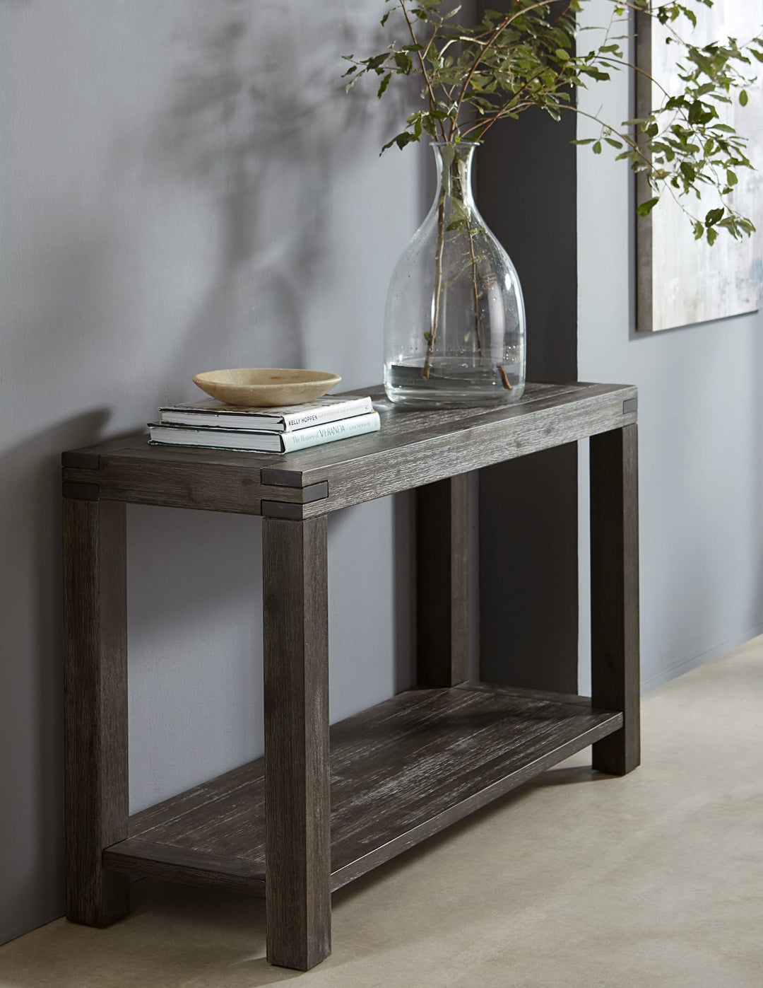 Meadow Solid Wood Console Table in Graphite — lifestyle photo