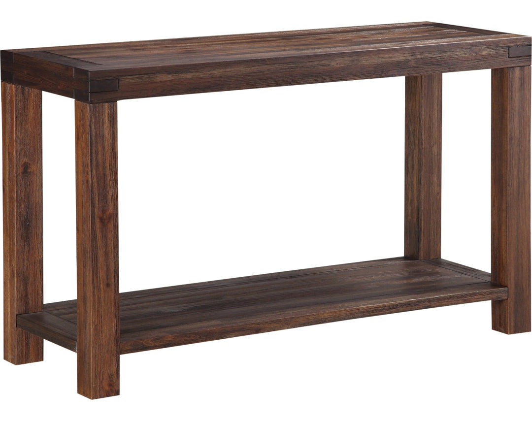 Meadow Solid Wood Console Table in Brick Brown — product view on a white background