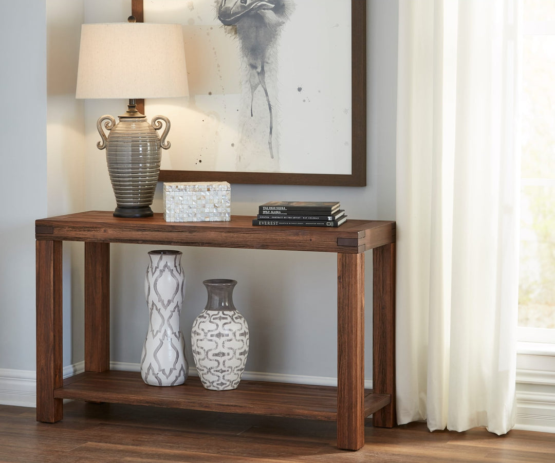 Meadow Solid Wood Console Table in Brick Brown — lifestyle photo