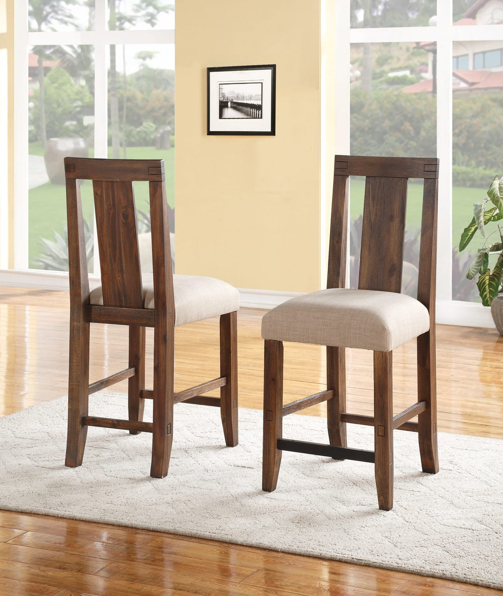 Meadow Solid Wood Counter Stool in Brick Brown — styled in a dining room