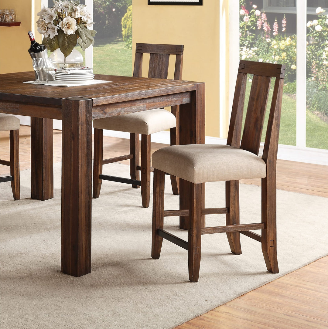 Meadow Solid Wood Counter Stool in Brick Brown — shown in a dining room with matching Meadow pieces (sold separately)